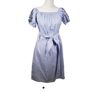 Who What Wear Women's Small Blue & White Striped belted cotton dress NWT